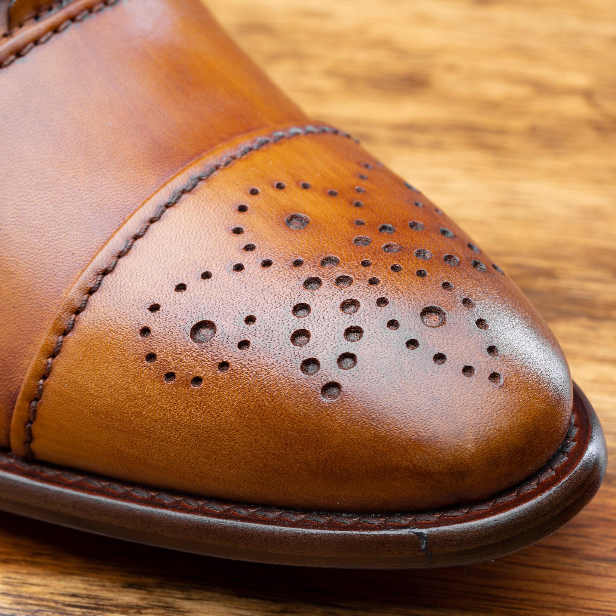 Picture of the Medallion Toe of the 2361 Calzoleria Toscana Dark Caramel  Cayenne Calf Cap Toe
